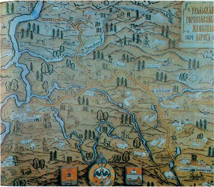 Старинная карта Уральской горнозаводской железной дороги