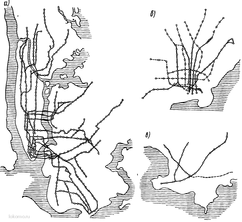 Примеры схем сетей городских железных дорог