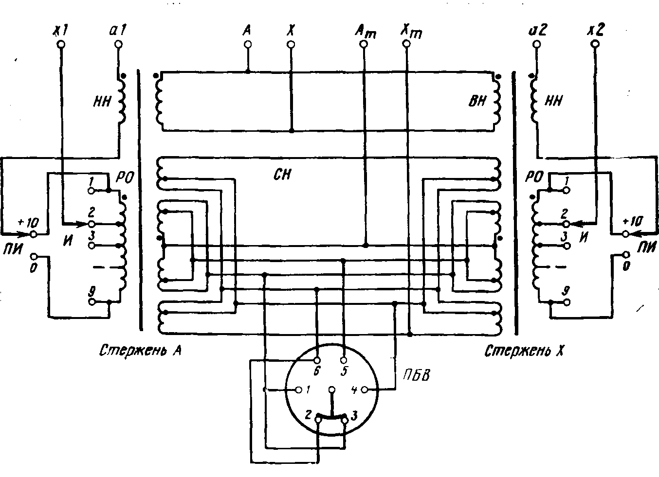 Схема соединения обмоток трансформатора ОРДТНЖ-25000/М0(220)