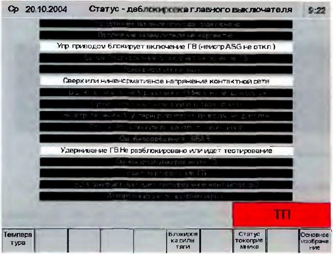 Статус деблокировки главного выключателя