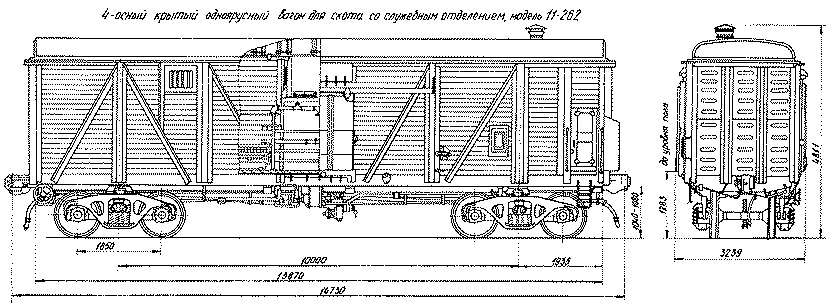 4-осный крытый вагон для скота, модель 11-	261