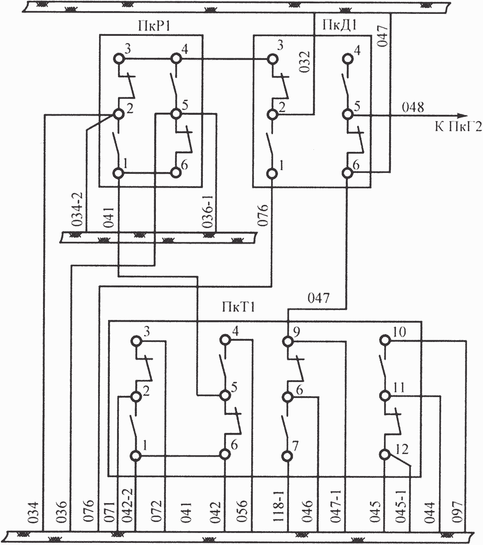 Монтажная схема аппаратов блока тяговых двигателей 1-2 на электровозах ВЛ11м