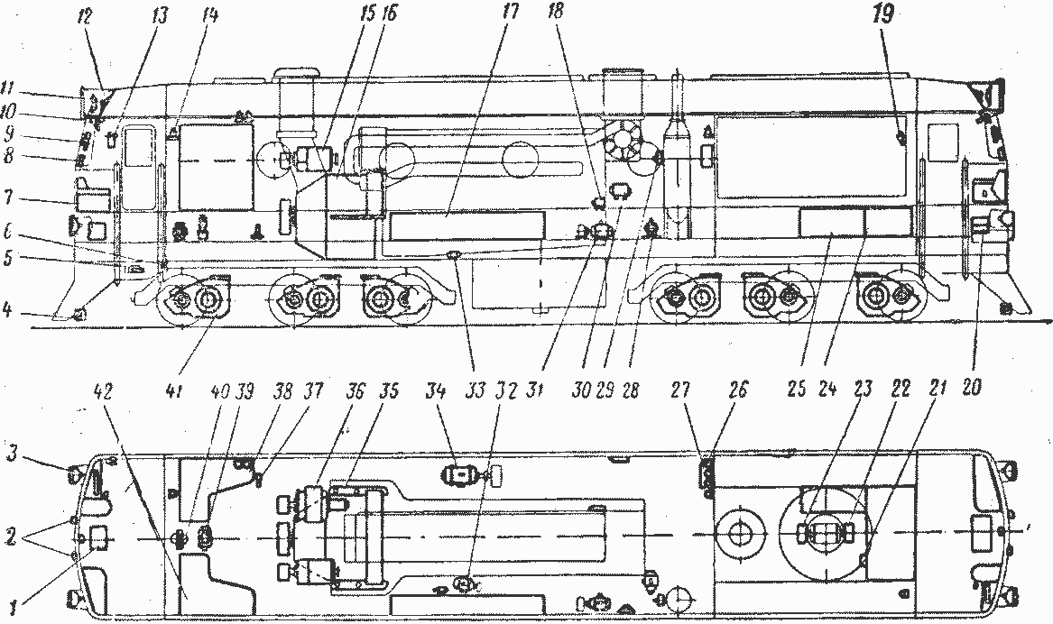Расположение электрического оборудования | Грузовой тепловоз ТЭ10